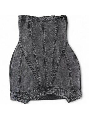 PrettyLittleThing Washed Black Seam Detail Asymmetric Denim Mini Dress